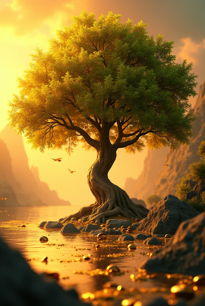 Money tree, success, entrepreneur, Million Dollar, golden Hour, golden river, river with Gold