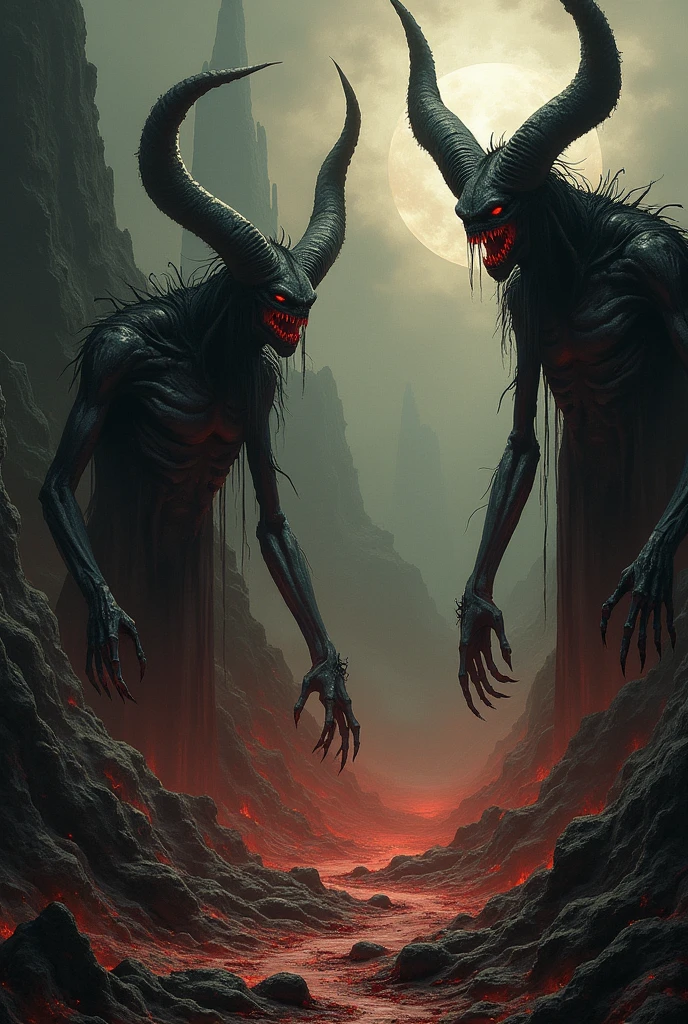 Hell Landscape with demons and souls.