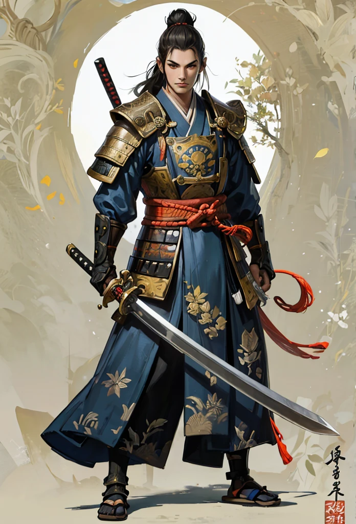 Need to create concept art of a samurai for MMORPG, centered on a Japanese setting, digital painting