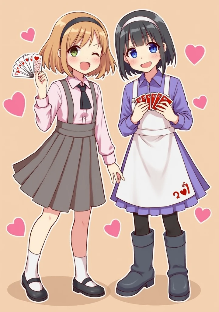 Card Game, 2girl, happy,