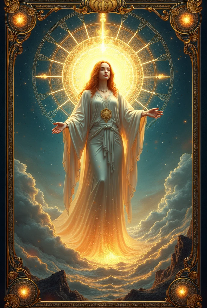 a tarot card depicting the world, intricate detailed tarot card illustration, highly detailed tarot card art, beautiful detailed tarot card design, ornate tarot card, elegant tarot card, ethereal tarot card, mystical tarot card, magical tarot card, occult tarot card, esoteric tarot card, symbolic tarot card, allegorical tarot card, arcane tarot card, fantastical tarot card, surreal tarot card, mystical landscape, celestial elements, cosmic background, glowing energy, radiant light, shimmering details, ornate patterns, swirling motifs, intricate symbols, exquisite textures, masterpiece, best quality, 8k, highres, ultra-detailed, photorealistic, photo-realistic, cinematic lighting, dramatic shadows, vivid colors, rich color palette