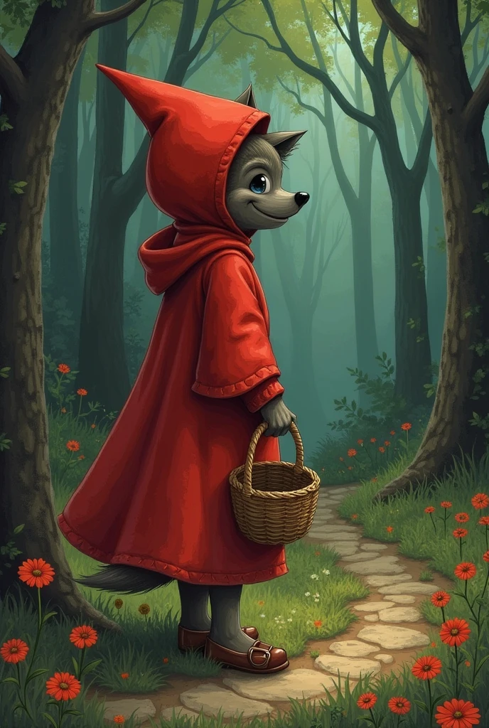 There once was a girl named Little Red Riding Hood. One day, His mother asked him to take a basket of sweets to his sick grandmother. the mother, Although, warned the girl: “Don’t go into the forest or talk to strangers”. But Little Red Riding Hood was very distracted and ended up leaving the road and entering the forest..
A wolf then emerged from between the trees, I wanted to know if the girl was lost. She said no and told me where she was going.. And the wolf advised her to take the path of flowers, because it was shorter. What a lying wolf! It was the longest way... Thus, after deceiving the girl, the wolf put his plan into action and arrived at grandma's house first, devouring Little Red Riding Hood's grandma.
After devouring grandma, the wolf decided to deceive the girl once again, then he put on the old lady's cap, put on his clothes, lay down on the bed and covered himself with a blanket. When it arrived, noticed that “grandma” was a little different.