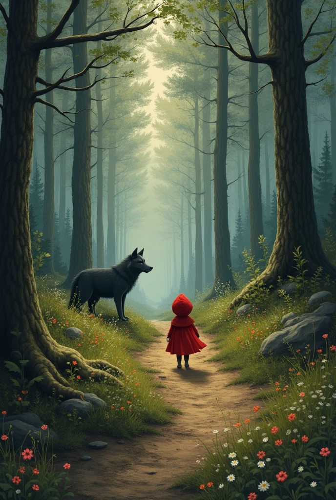 There once was a girl named Little Red Riding Hood. One day, His mother asked him to take a basket of sweets to his sick grandmother. the mother, Although, warned the girl: “Don’t go into the forest or talk to strangers”. But Little Red Riding Hood was very distracted and ended up leaving the road and entering the forest..
A wolf then emerged from between the trees, I wanted to know if the girl was lost. She said no and told me where she was going.. And the wolf advised her to take the path of flowers, because it was shorter. What a lying wolf! It was the longest way... Thus, after deceiving the girl, the wolf put his plan into action and arrived at grandma's house first, devouring Little Red Riding Hood's grandma.
After devouring grandma, the wolf decided to deceive the girl once again, then he put on the old lady's cap, put on his clothes, lay down on the bed and covered himself with a blanket. When it arrived, noticed that “grandma” was a little different.