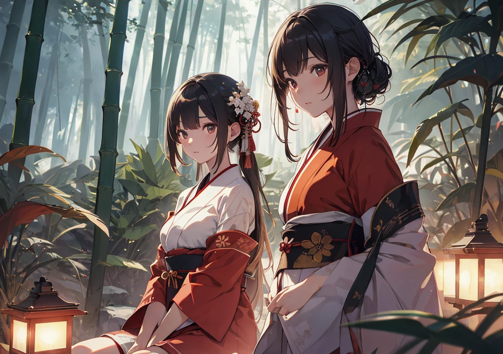 Realistic photos, Focus distance 10mm, Red and white, Beautiful girl, Realistic photos, Shooting at focus distance 10mm, masterpiece, 最high quality, high quality, Very detailed CG 8k wallpaper unit, Award-winning photography, Depth of written boundary, High resolution, bloom, chromatic aberration, Realistic, Very detailed, Art Station Trends, CGsociety Trends, Complex, High detail, dramatic, Art on the go, volumetric lighting, A beautiful girl meditates in a Japanese garden, gazing diagonally to the left. She is wearing a traditional Buddhist robe and there is a bamboo forest behind her, thin legs
