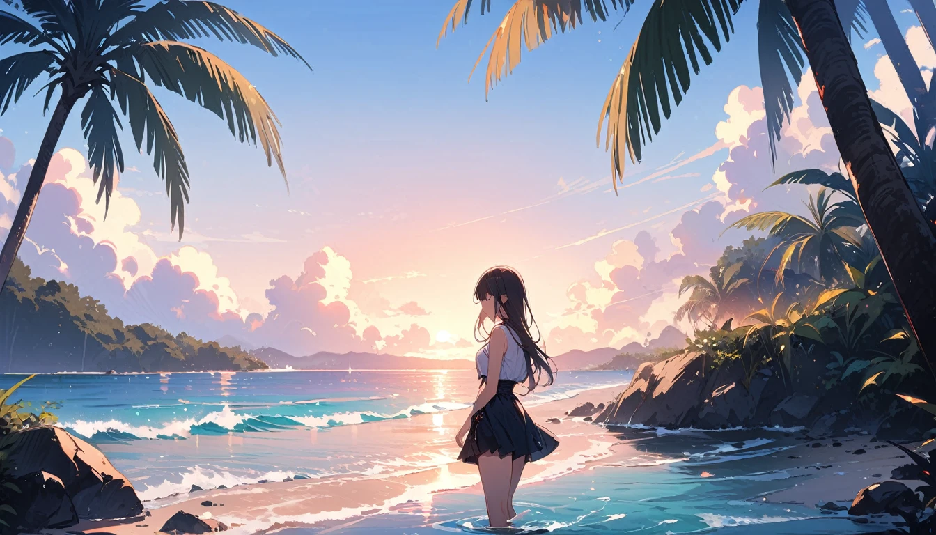(masterpiece, Highest quality:1.2), 1 girl, alone,Open your eyes,Tropical atmosphere,Ocean,play