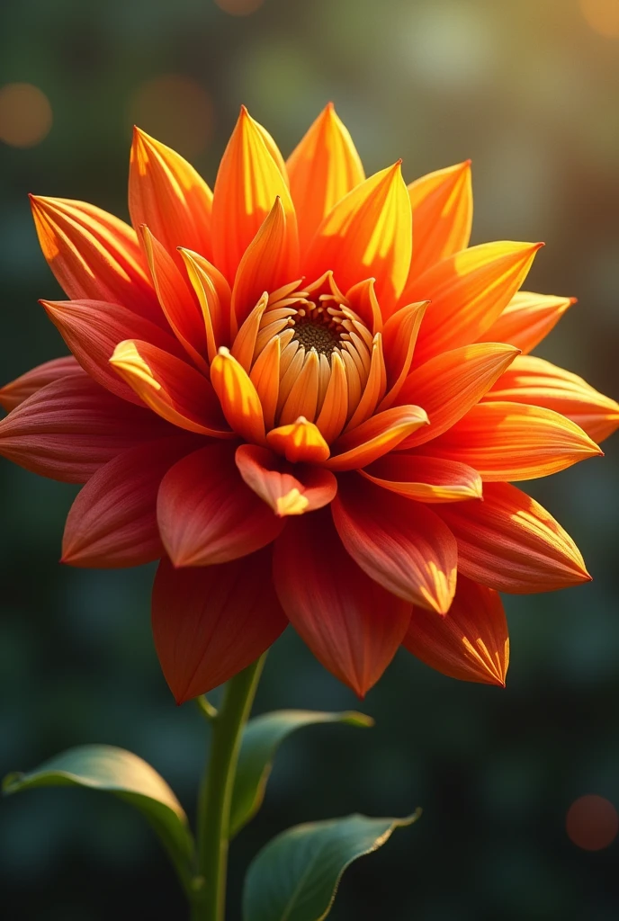  a radiant flower with petals that transition from a deep crimson at the base to a brilliant gold at the tips