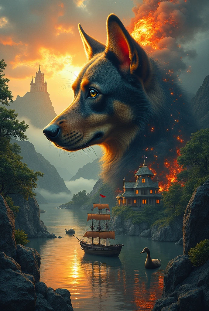 optical illusion art using
1. Dog
2. Duck
3. Carabao
4. Volcano
5. house on fire
6. sea lion
7. Pirate Ship
8. Castle
9. Forest