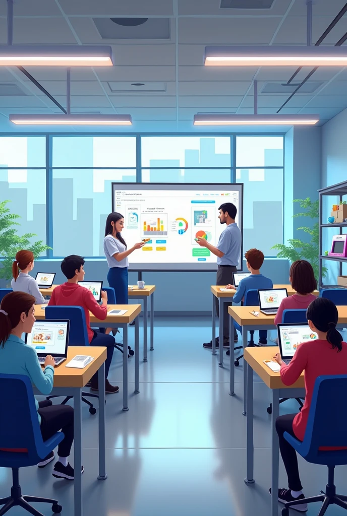 Draw a classroom that uses technology
