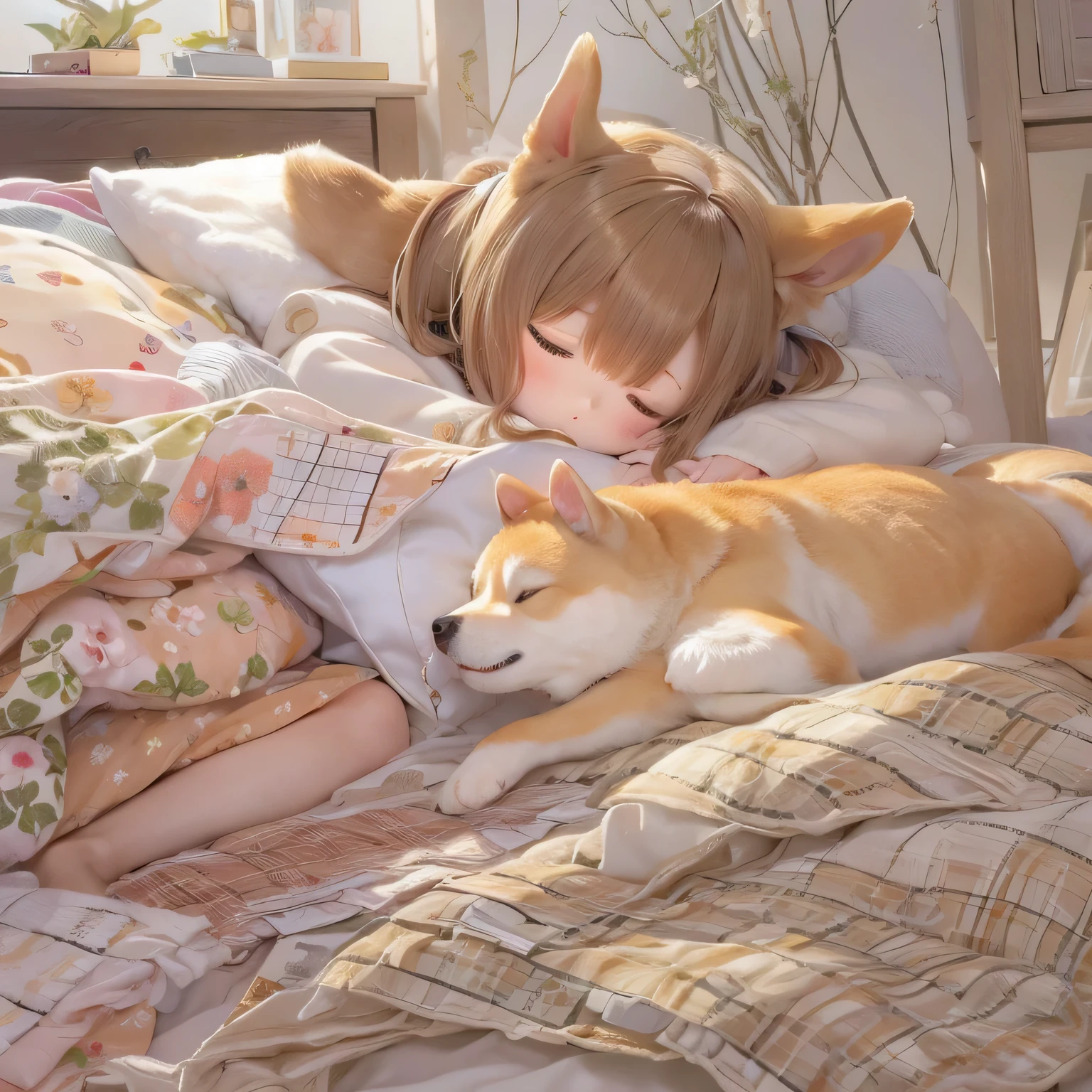 Shiba Inu Girl、Sleeping in bed