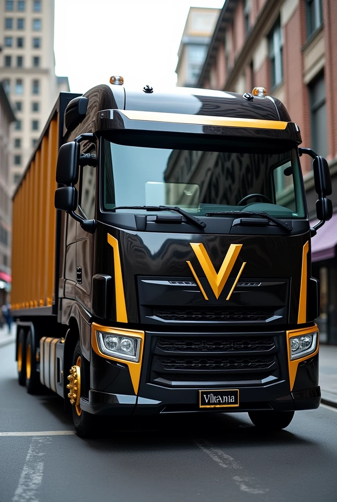 Create a side truck with the Villania brand in black and gold colors