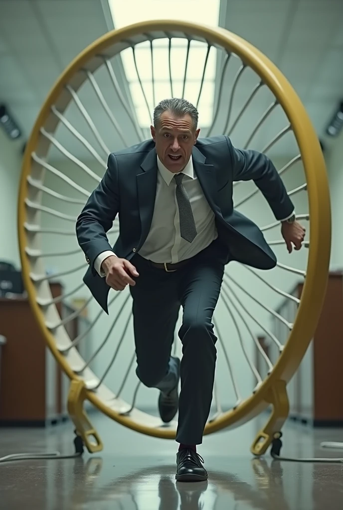 Hamster wheel, man With suit running in a Hamsterwheel, stressed, 