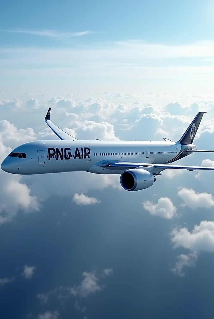 Generate an image of an Airbus A350 with the black logo of PNG Air