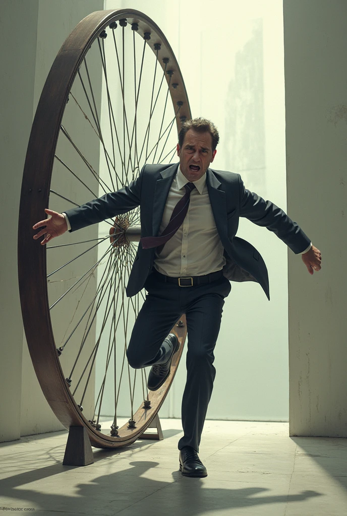 Hamster wheel, man With suit running in a Hamsterwheel, stressed, Nine to five job,