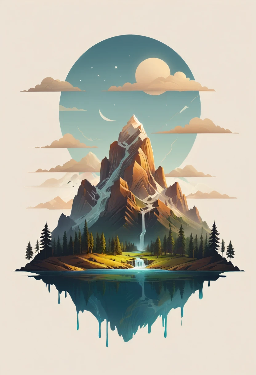 impressive painting of a mountain with trees and water, a detailed painting by Petros Afshar, shutterstock contest winner, environmental art, detailed painting, outlined art, 2d game art, isolated background for logo, strong contours, logo design
