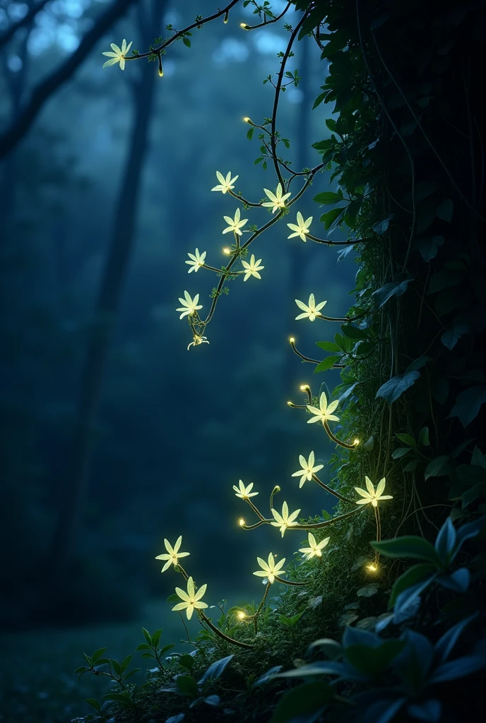 a climbing plant with tiny, star-shaped flowers that glow faintly in the dark. The flowers open only during the night, and their glow intensifies under starlight