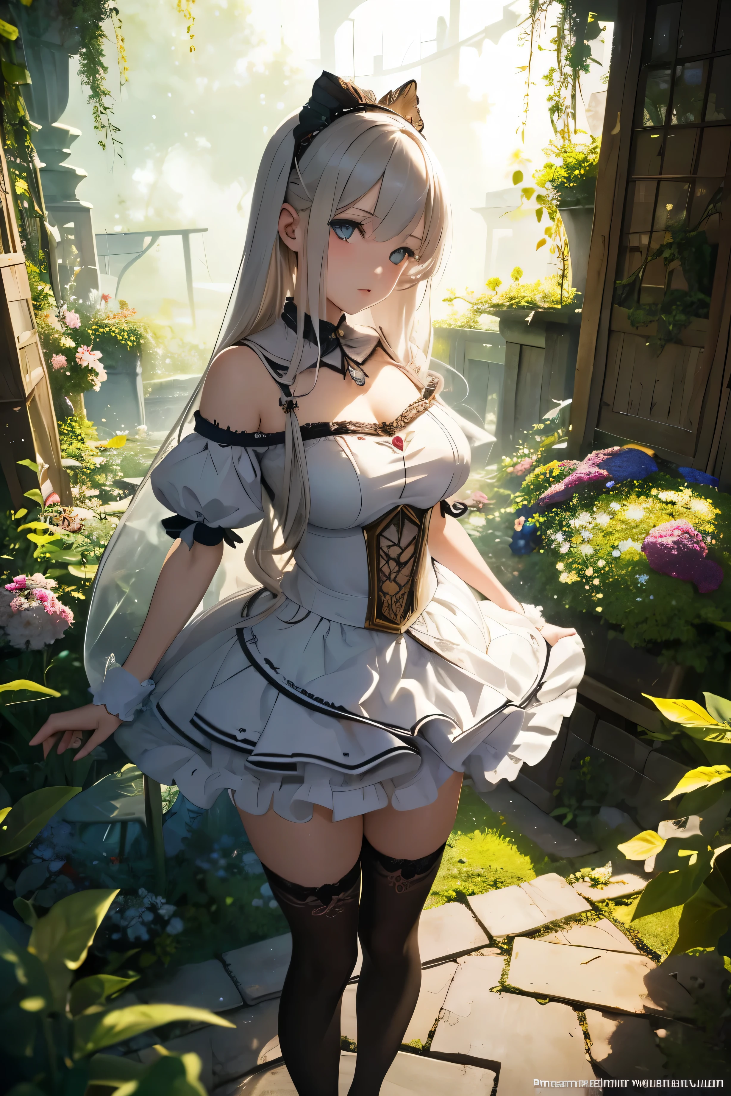 Vladislav Jerko, Mabel Atwell, Oksana Bra, Surrealism, mysterious, strange, Fantasy, Fantasy, sf, Japanese anime, Beautiful miniskirt girl fairy wearing maid uniform, Perfect voluminous body, And a pilgrimage to the Land of Night, Miniature Garden Giant, Detailed masterpiece perspective angle ultra realistic sharp focus angle perspective low high pose realistic