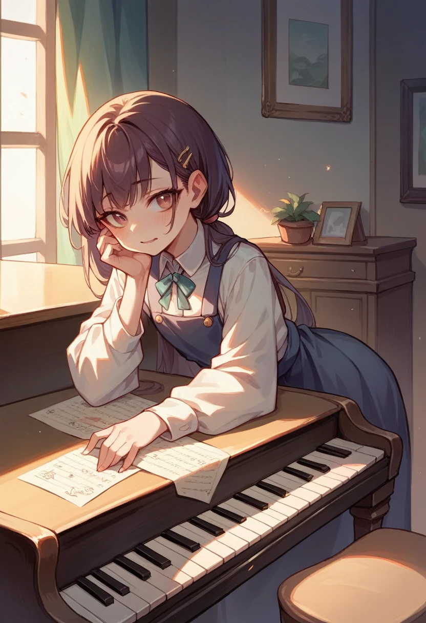 2.A woman is playing the piano in the yard,Li Yu is writing lyrics
