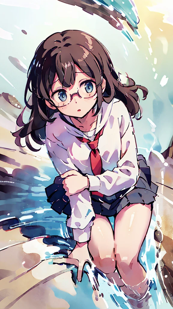 metropolis、water、Midnight、Moon、Blue light、sky、sea、Nsfw、masterpiece, high quality, 4K, HDR,, Stable Diffusion prompt:  schoolgirl with short、brown hair and red-framed glasses, wearing a white blouse and navy skirt, white panties visible, navy socks and brown loafers, in a state of arousal and trembling with sexual climax,simple illustration style, In a nichijou (everyday life) Setting Image generation AI model used: Stable Diffusion (eleet- model)

id: i2