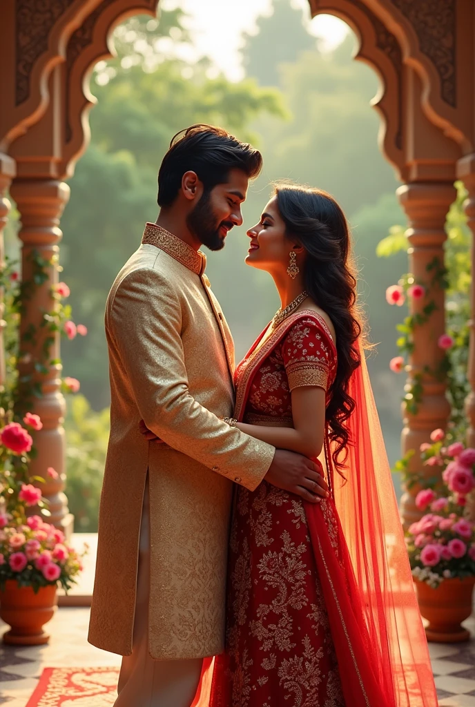 Generate an image of a couple getting married and the name on the wedding card is Yaksh weds Hetu must be written
