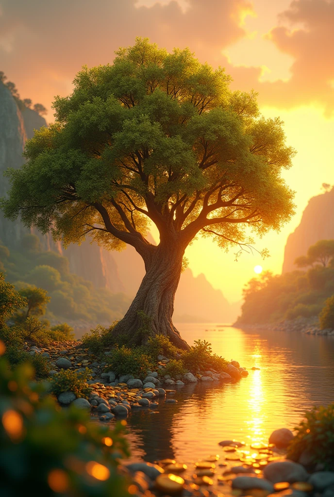 Money tree, success, Inspiration, high Performance, River With Gold, golden hour