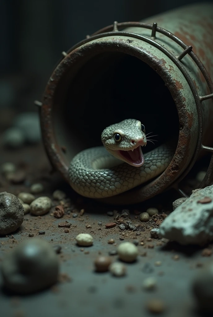 A baby snake getting trapped into a rat trapping mechani