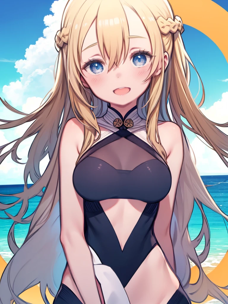 (masterpiece),(very high quality),(((cute little loli))),(((5 years old girl))),(blonde),(very detail beautiful face),(very detail blue eyes),(seductive),(smile),(huge breasts),(cleavage),(skinny),(black bikini without ruffles),(beach),(night time),(nsfw)