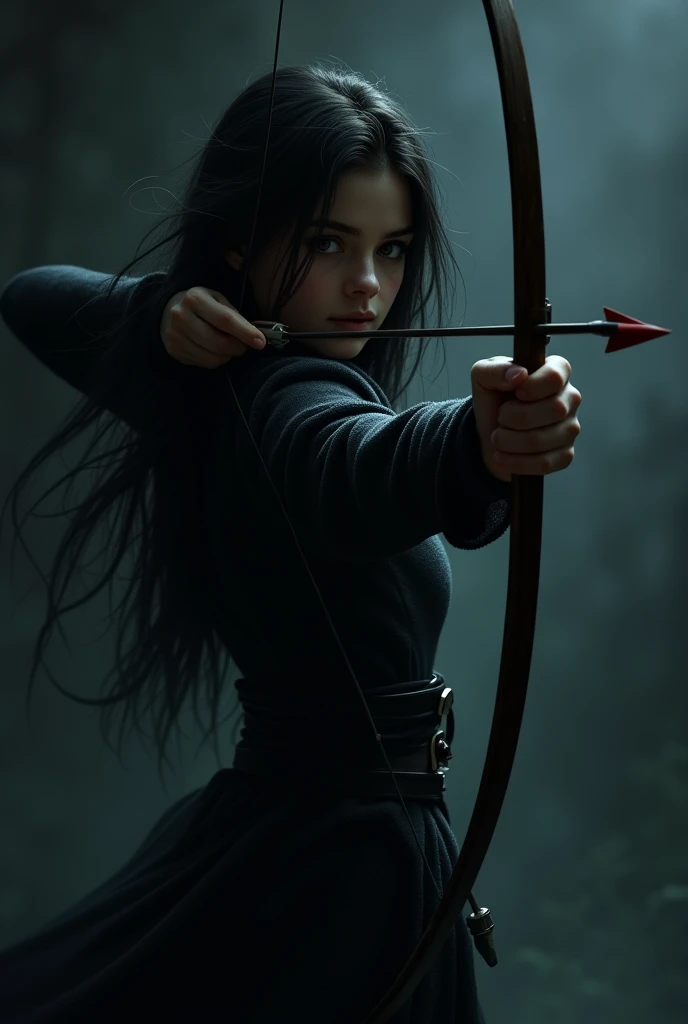 A girl fallen in the darkness who shoots a bow