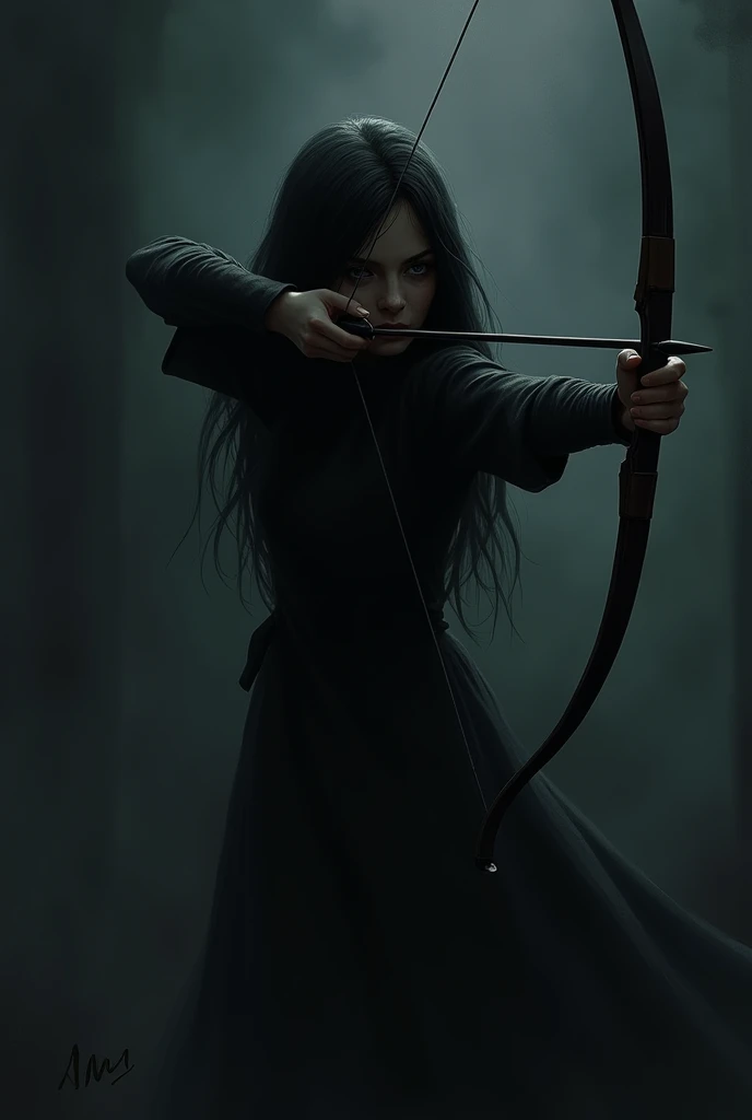 A girl fallen in the darkness who shoots a bow