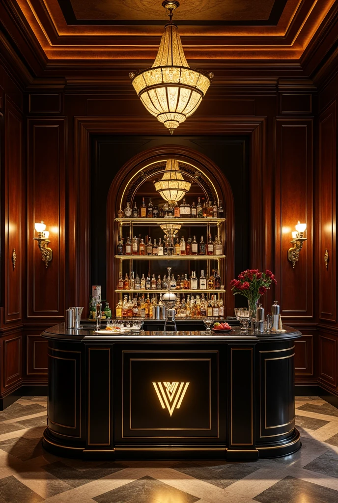 Create a Villania brand bar store in black and gold 