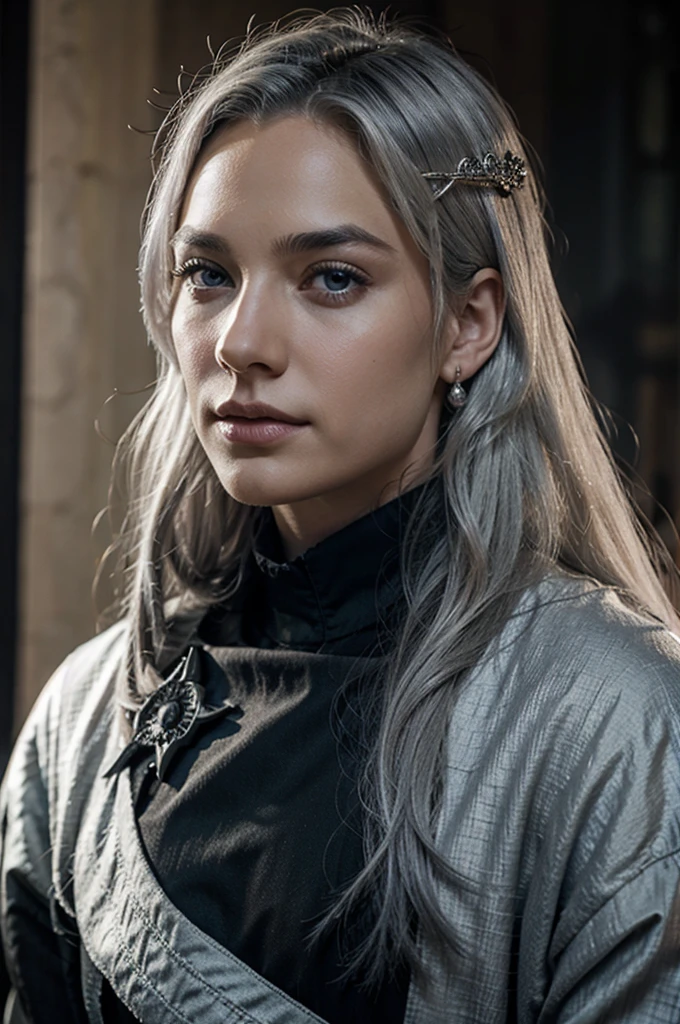 King Targaryen of House Targaryen. Male. Round, beautiful face. He has silver hair and violet eyes. He is an adult of 40 years