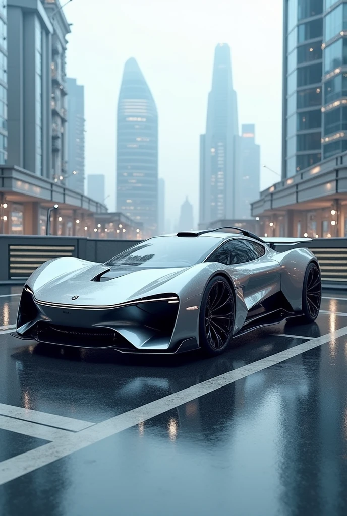 Future car with spoiler, parking spot,