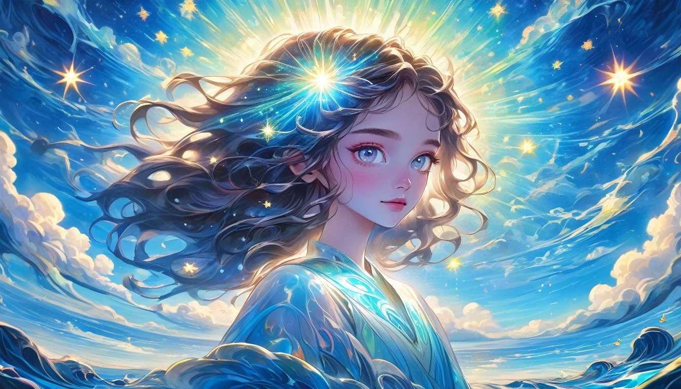 ((best quality)), ((masterpiece)), ((realistic)), portrait,
1girl, celestial, deity, goddess, light particles, halo, looking at viewer,
(bioluminescent:0.95) ocean, bioluminescent, vibrant, colourful, color, (glowing, glow),
(beautiful composition), cinematic lighting, intricate, (symmetrical:0.5), whimsical,
