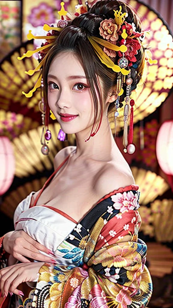 Filmed in 4K high resolution、Women in great photographs。She has natural voluminous lighting and the best shadows、Smiling and expressive。She is depicted as a beautiful courtesan with an edge、Posing in a kimono。Her face is soft, delicate and charming、Expanded depth of field、Looks like a perfect edge courtesan。Her body is also perfectly displayed..、The hairstyle is also refined。