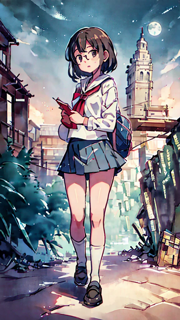 breast enhancement、metropolis、water、Midnight、Moon、Blue light、sky、sea、Nsfw、masterpiece, high quality, 4K, HDR,, Stable Diffusion prompt:  girl with short、brown hair and red-framed glasses, wearing a white blouse and navy skirt, white panties visible, navy socks and brown loafers, in a state of arousal and trembling with sexual climax,simple illustration style, In a nichijou (everyday life) Setting Image generation AI model used: Stable Diffusion (eleet- model)

id: i2