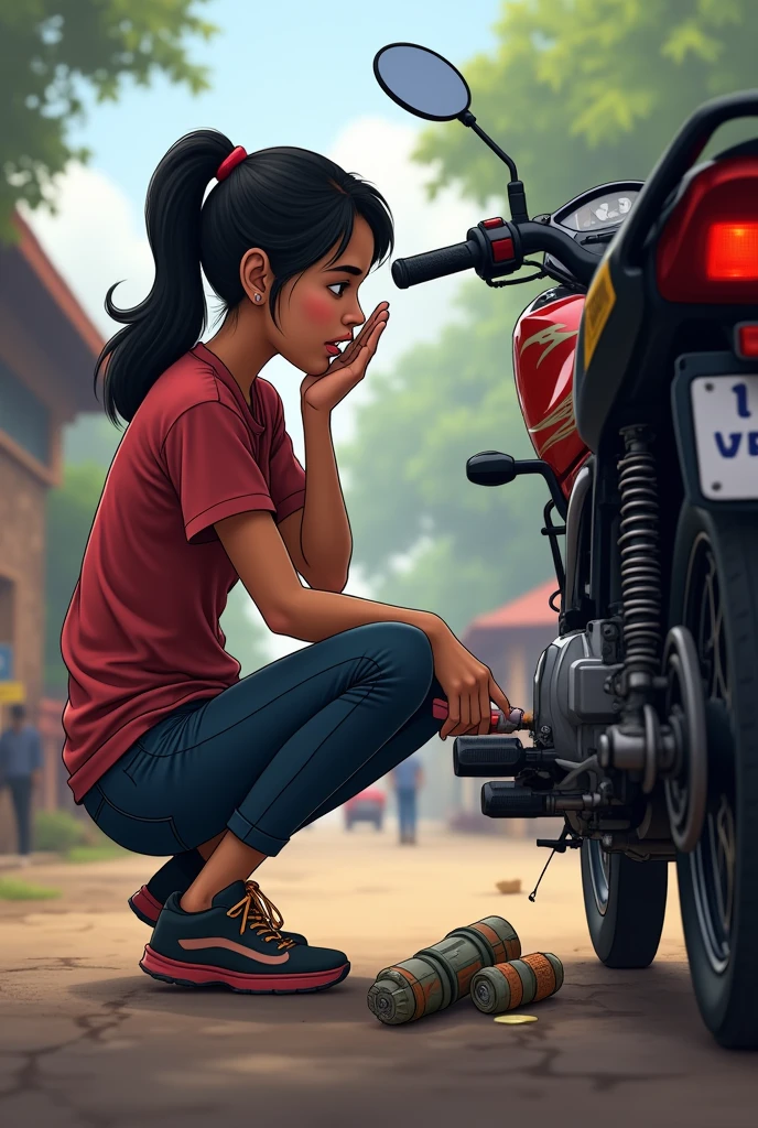 Nepali ager when her motorcycle parts broken and bike shocker damage or leakage oil from shocker