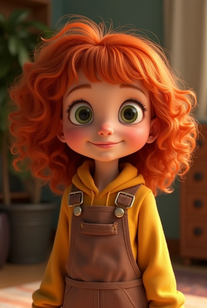 Lucy Wilde. (Very small with medijm to long Red curly hair and small bangs green eyes and big nose, thin) from Despicable Me as a when she was 7