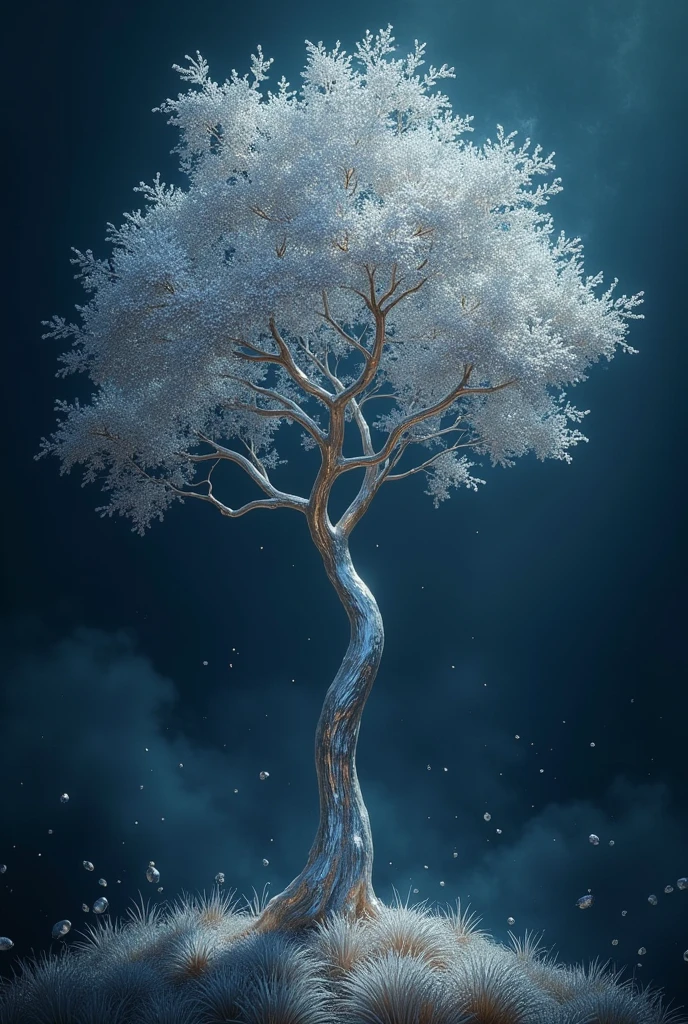 a tall, slender tree with leaves that are a shimmering silver color, almost metallic in appearance. The leaves of this tree are known to reflect moonlight