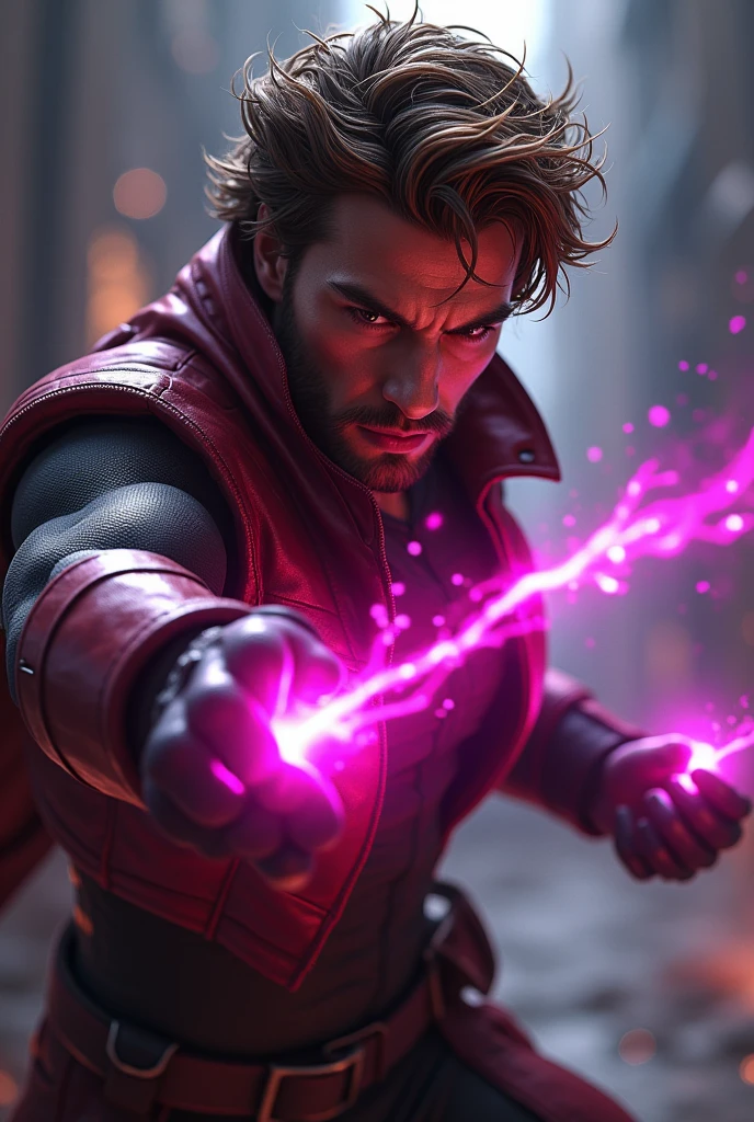 Gambit from X-Men with magenta highlights