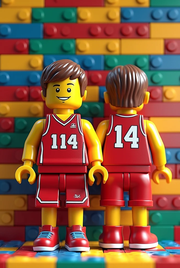 Create a cute y2k lego themed basketball jersey design front and back view fow a team called 11A