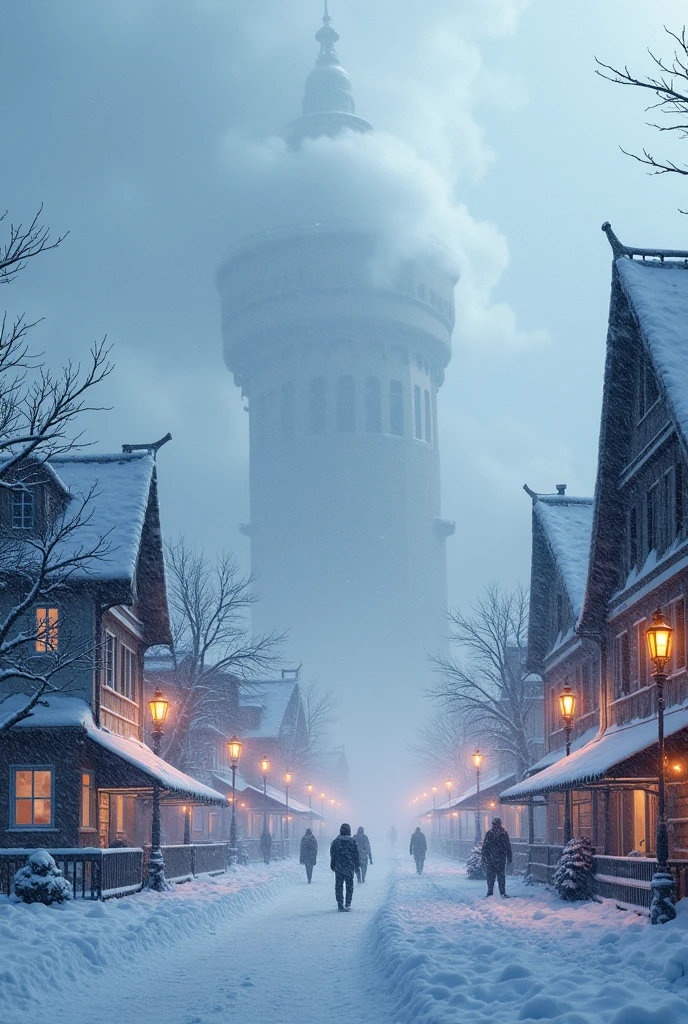 Severe snowtorm in the small city