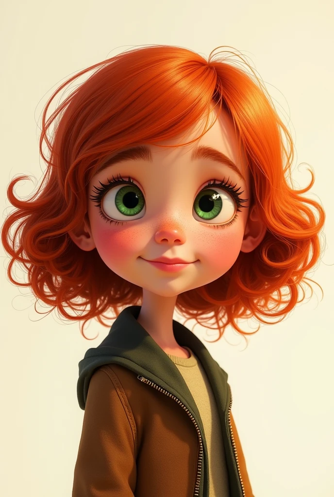 Lucy Wilde. (Very small  with medijm to long Red curly hair and small bangs green eyes and big nose, thin) from Despicable Me as a  when she was 7