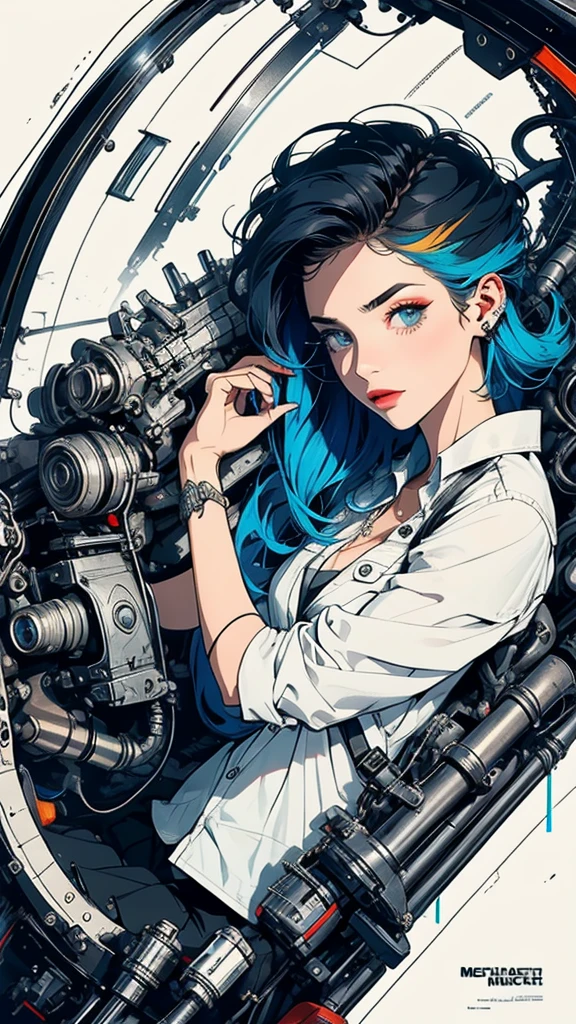 (((masterpiece, highest quality))),(((solo:1.2))),(((1girl:1.2))),32k wallpaper, very detailed, poster, vintage science fiction,(((((geometric cinematic movie poster))))), (bauhaus), shape,(((abstract))),(mid century modern),movie poster,(((((portfolio))))),(((((Close-up))))),(((((bust up))))),((((more various angle)))),(((highlight))),Vast landscape,((((heterochromia)))),(((complete. detailed face))),(((Extremely talented))),(((((most complecated machine))))),Colorful color scheme,(Cleavage),(((((unlimited mechanic Workaholic)))))