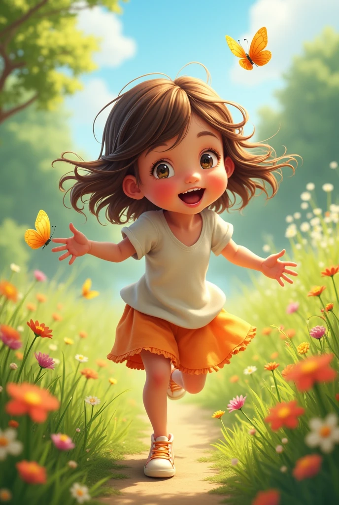 A girl play in summer