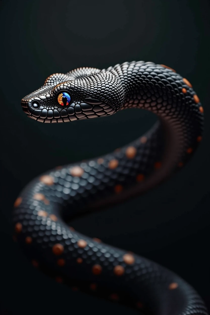 A black snake with Colorful eyes in S shape
