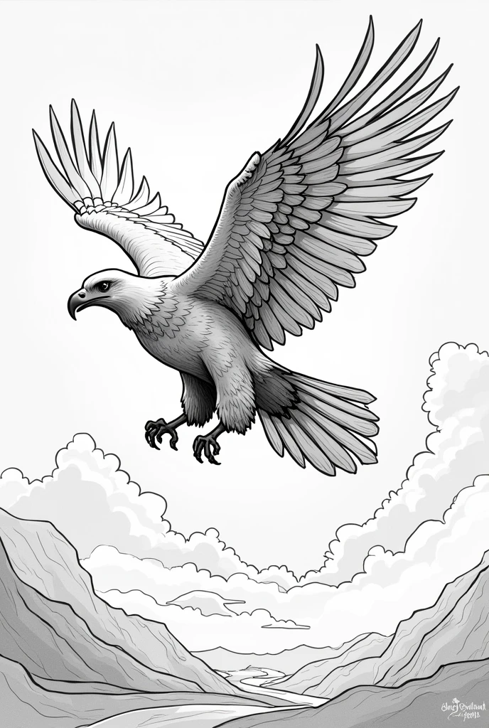 Creat a drawing for me on topic 'sindhbad jahaji ka safer ' . The scene is an gaint eagel carrid ' sindhbad' in sky, But in this image I want you not to fill the color but leave the color space empty so that I can fill the color there.
