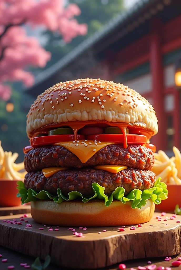 Realistic burger that brings the vibe of the anime Kimetsu no Yaiba