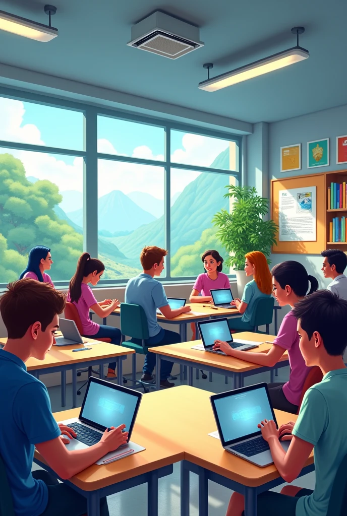 Drawing of a classroom using technology