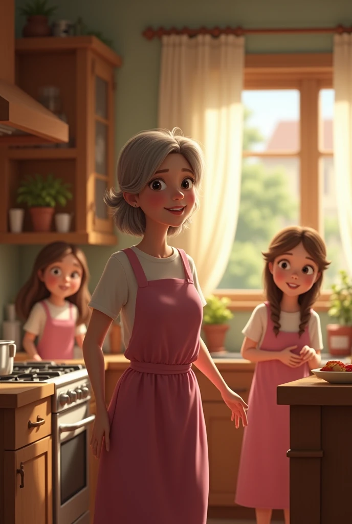 Mummy call the girls from kitchen
