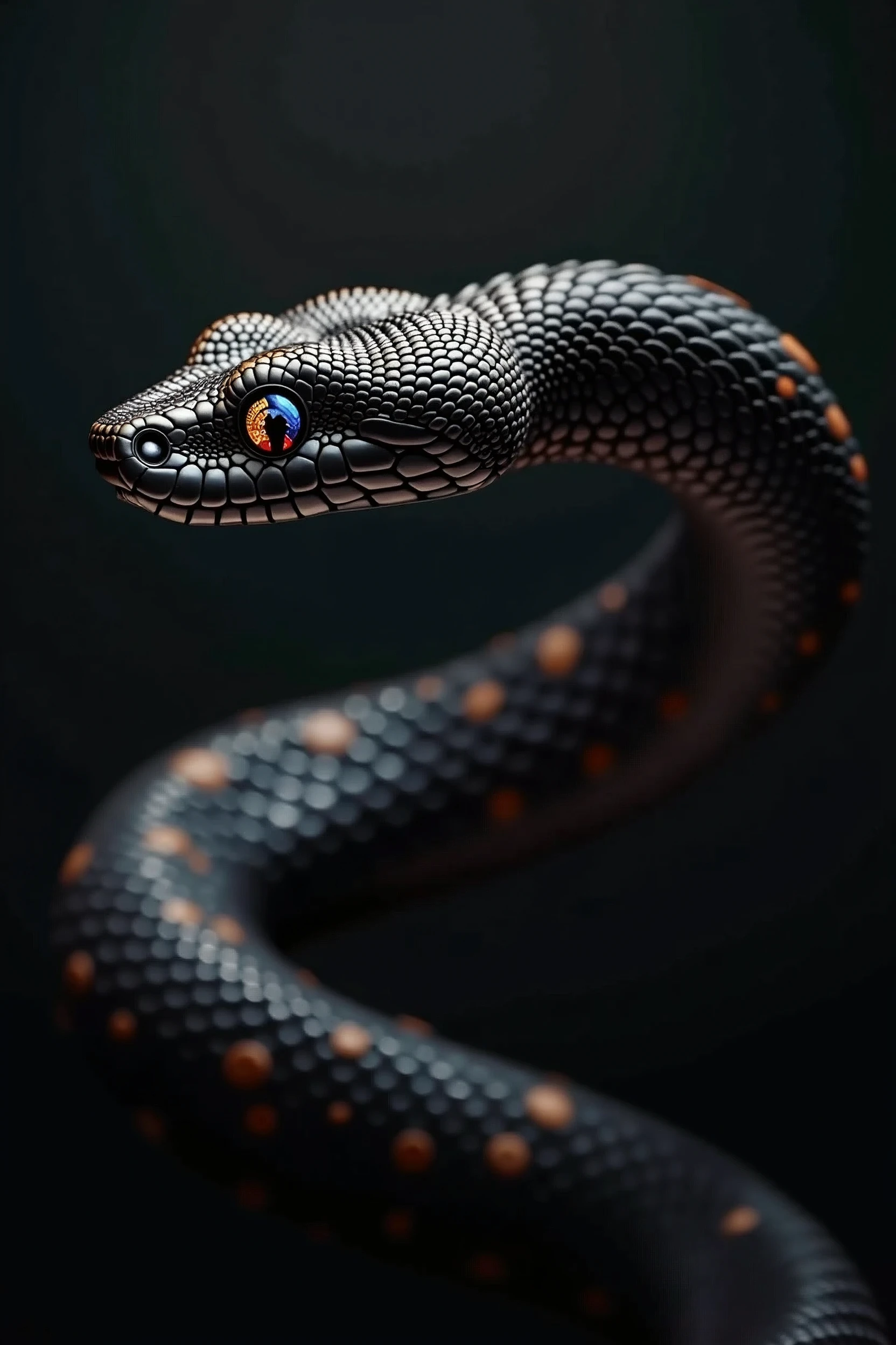 A black snake with Colorful eyes in S shape