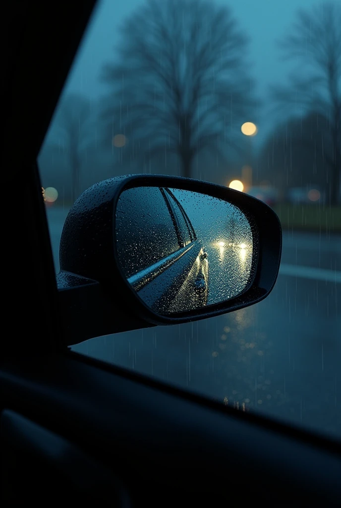 Car mirror rain night